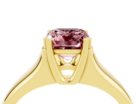 Yellow gold Emerald Cut Morganite Solitaire Ring with Wide Band and Prong Setting_4
