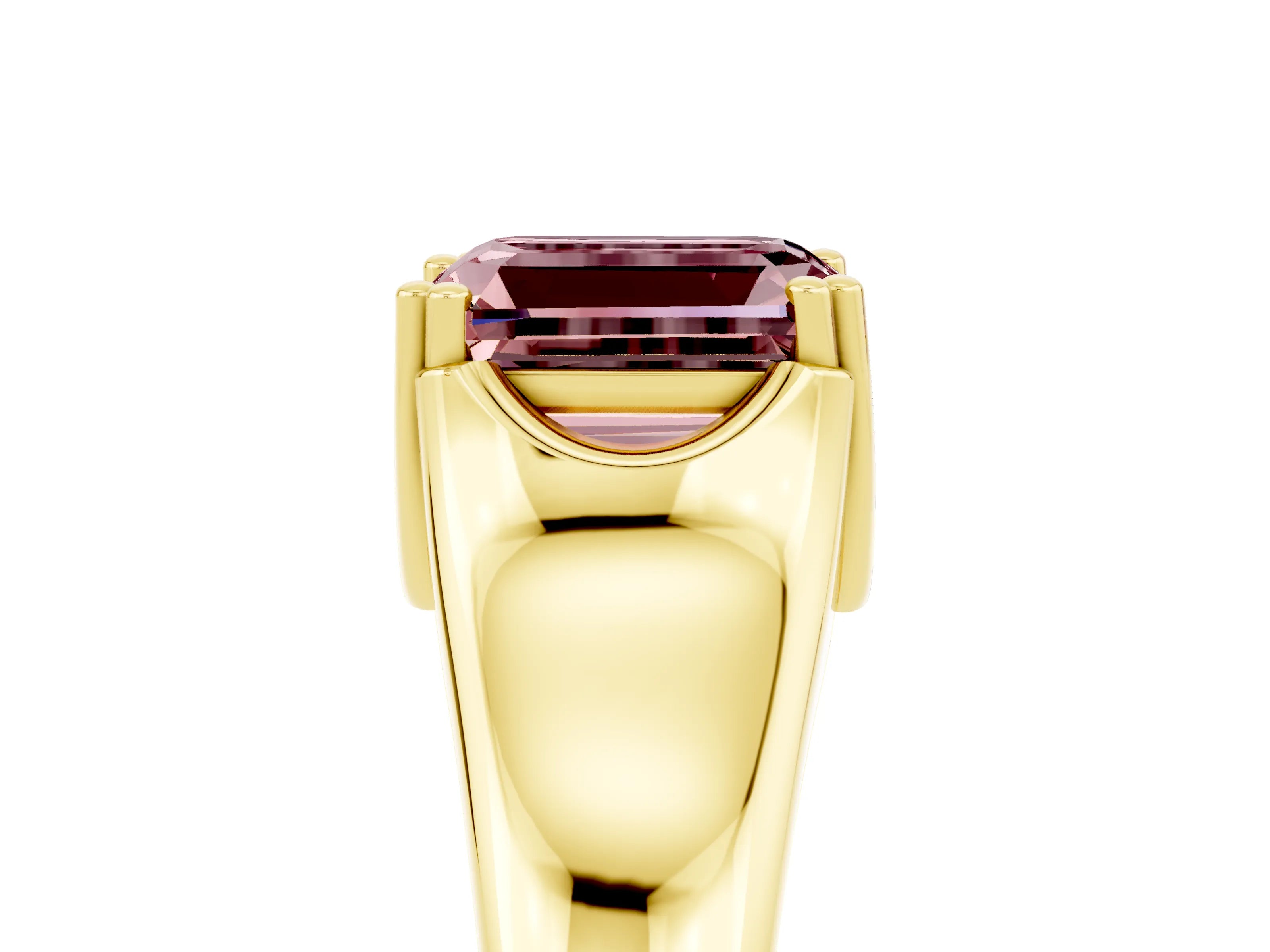 Yellow gold Emerald Cut Morganite Solitaire Ring with Wide Band and Prong Setting_5