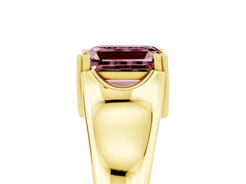 Yellow gold Emerald Cut Morganite Solitaire Ring with Wide Band and Prong Setting_5