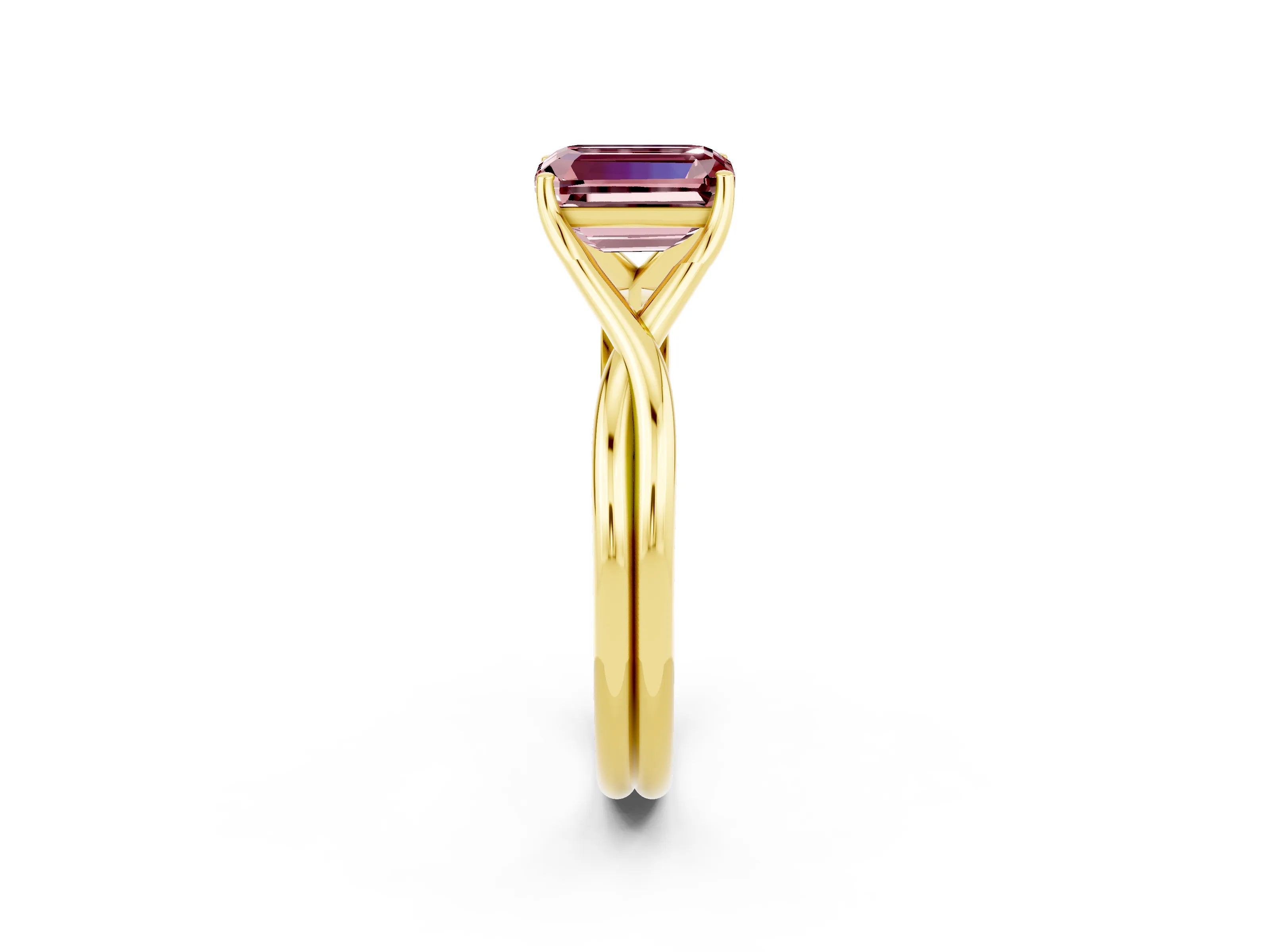 Yellow gold Emerald Cut Morganite Solitaire Twist Band Prong Setting Ring_38