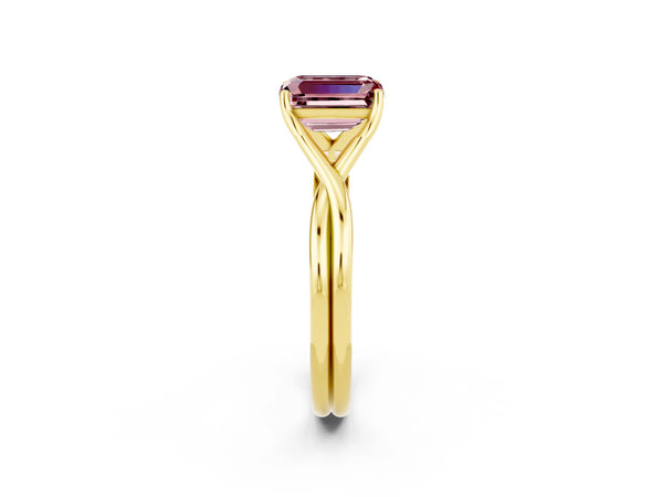 Yellow gold Emerald Cut Morganite Solitaire Twist Band Prong Setting Ring