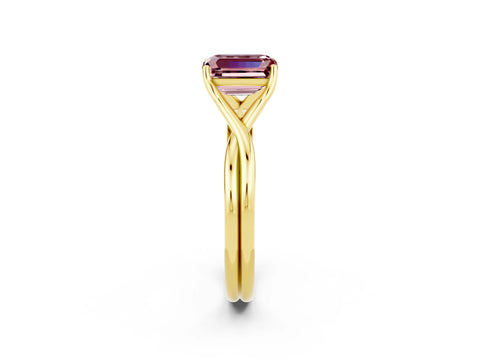 Yellow gold Emerald Cut Morganite Solitaire Twist Band Prong Setting Ring_38