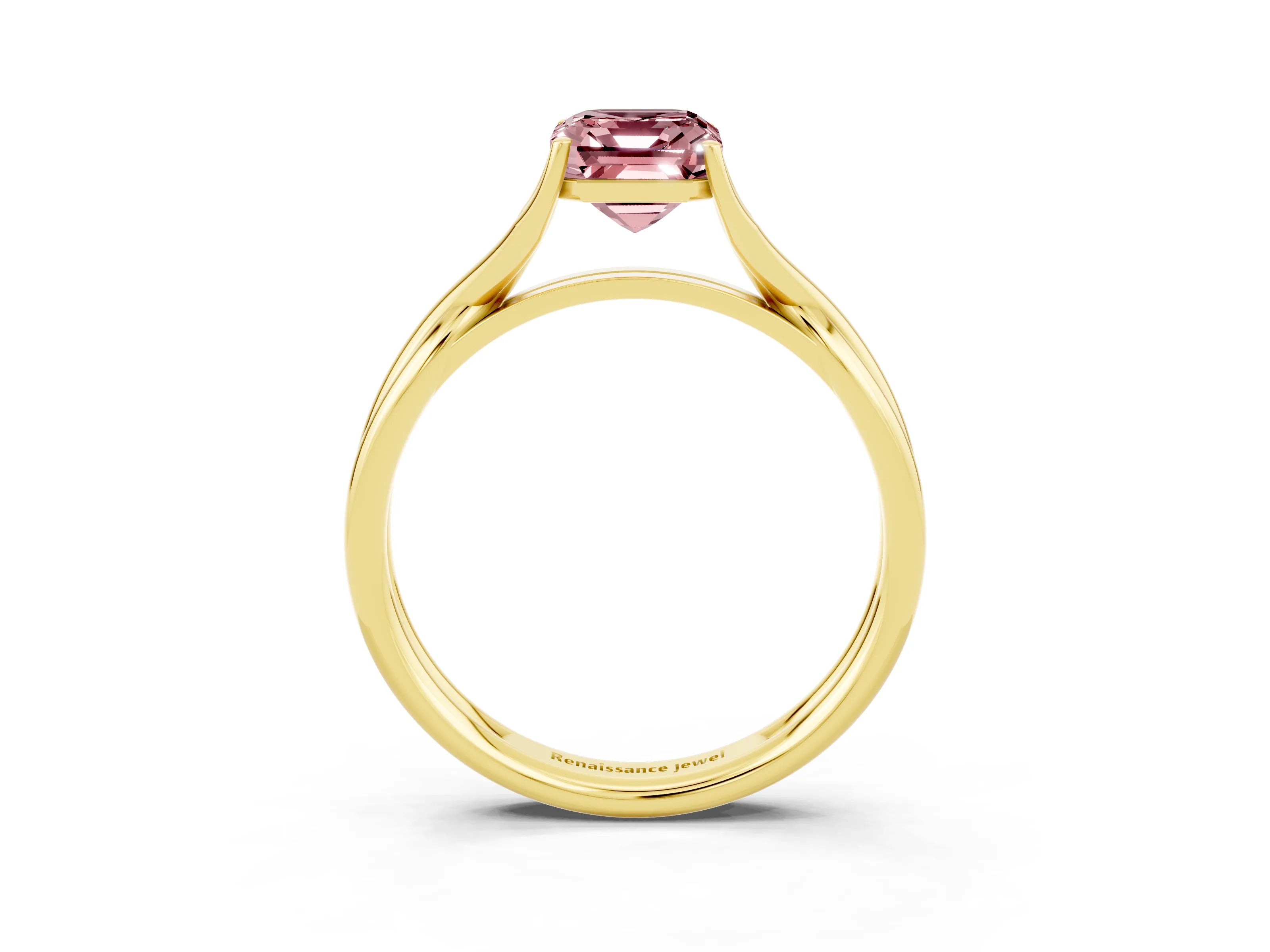 Yellow gold Emerald Cut Morganite Solitaire Twist Band Prong Setting Ring_39