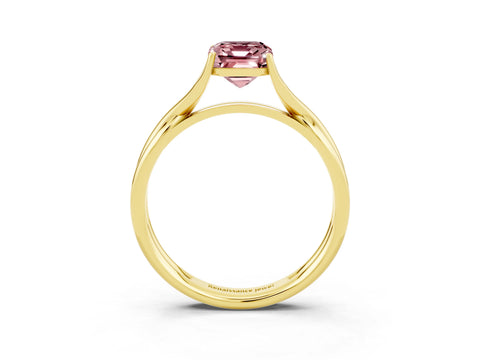Yellow gold Emerald Cut Morganite Solitaire Twist Band Prong Setting Ring_39