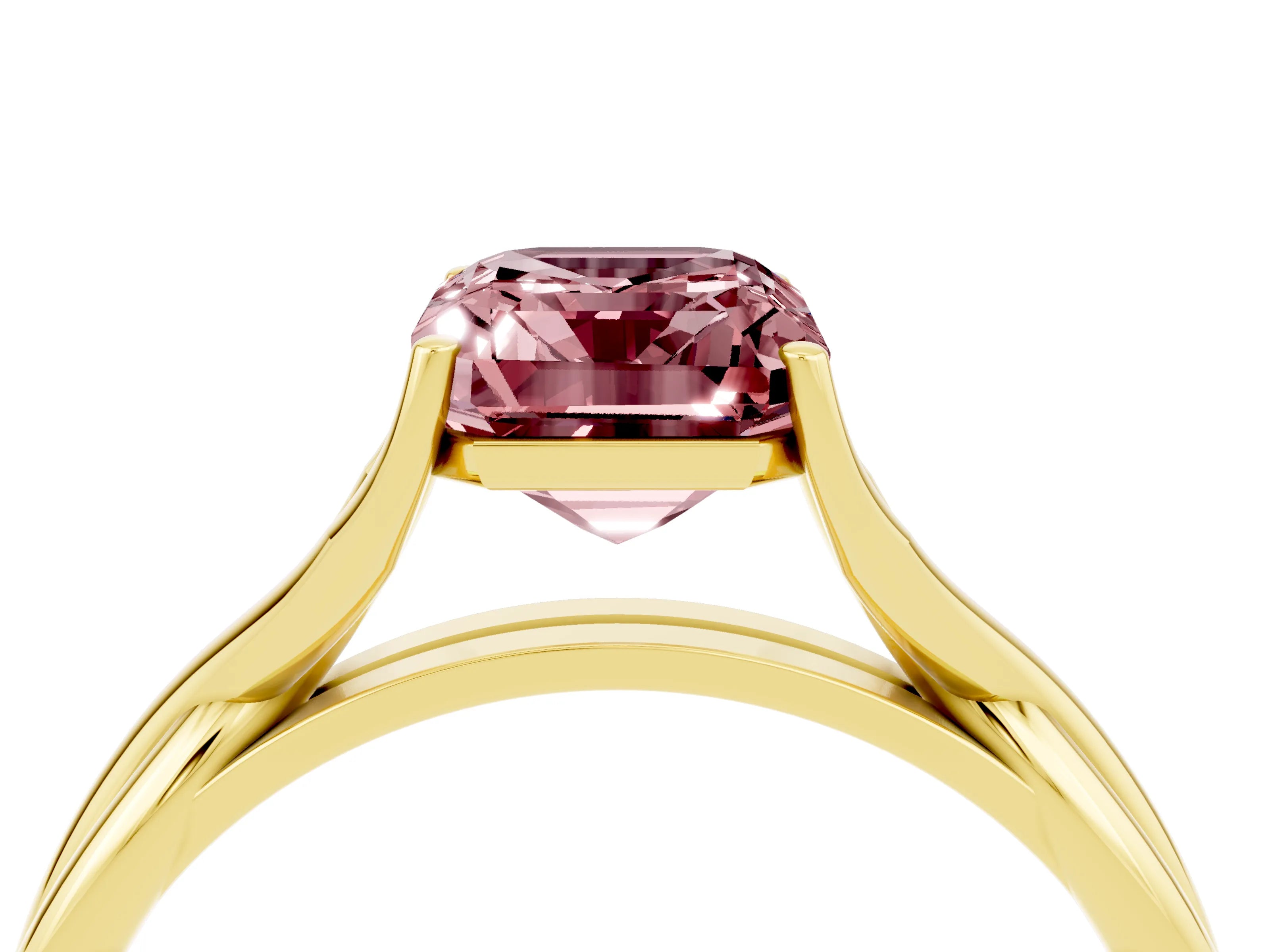 Yellow gold Emerald Cut Morganite Solitaire Twist Band Prong Setting Ring_40