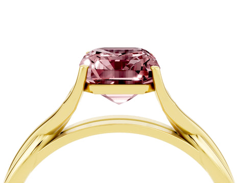 Yellow gold Emerald Cut Morganite Solitaire Twist Band Prong Setting Ring_40