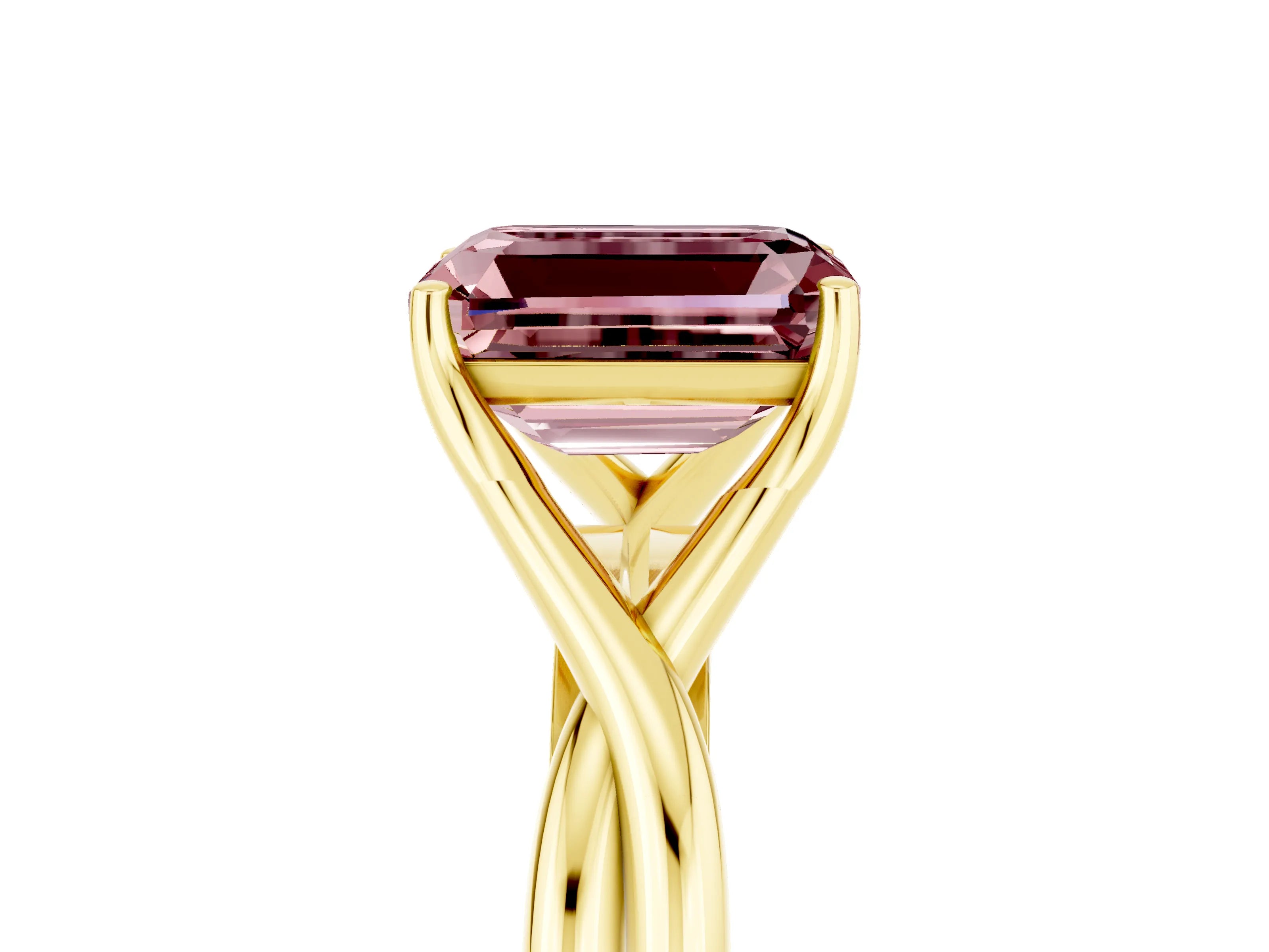 Yellow gold Emerald Cut Morganite Solitaire Twist Band Prong Setting Ring_41