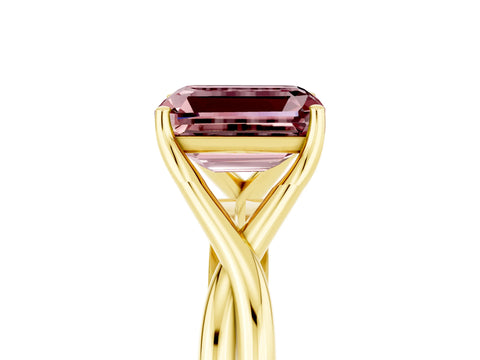 Yellow gold Emerald Cut Morganite Solitaire Twist Band Prong Setting Ring_41