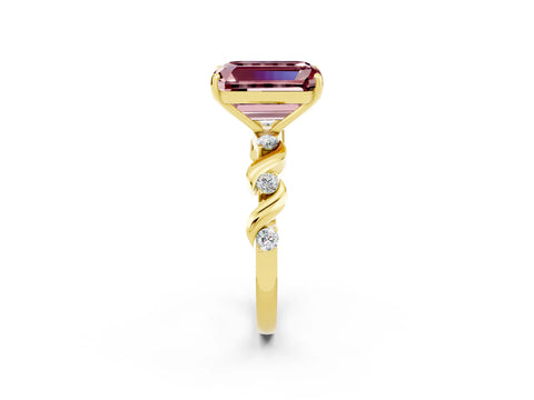 Yellow gold Emerald Cut Morganite Solitaire Twisted Band with Round  Accents and Prong Setting_14