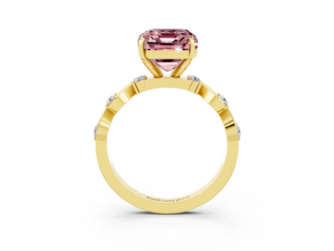 Yellow gold Emerald Cut Morganite Solitaire Twisted Band with Round  Accents and Prong Setting_15