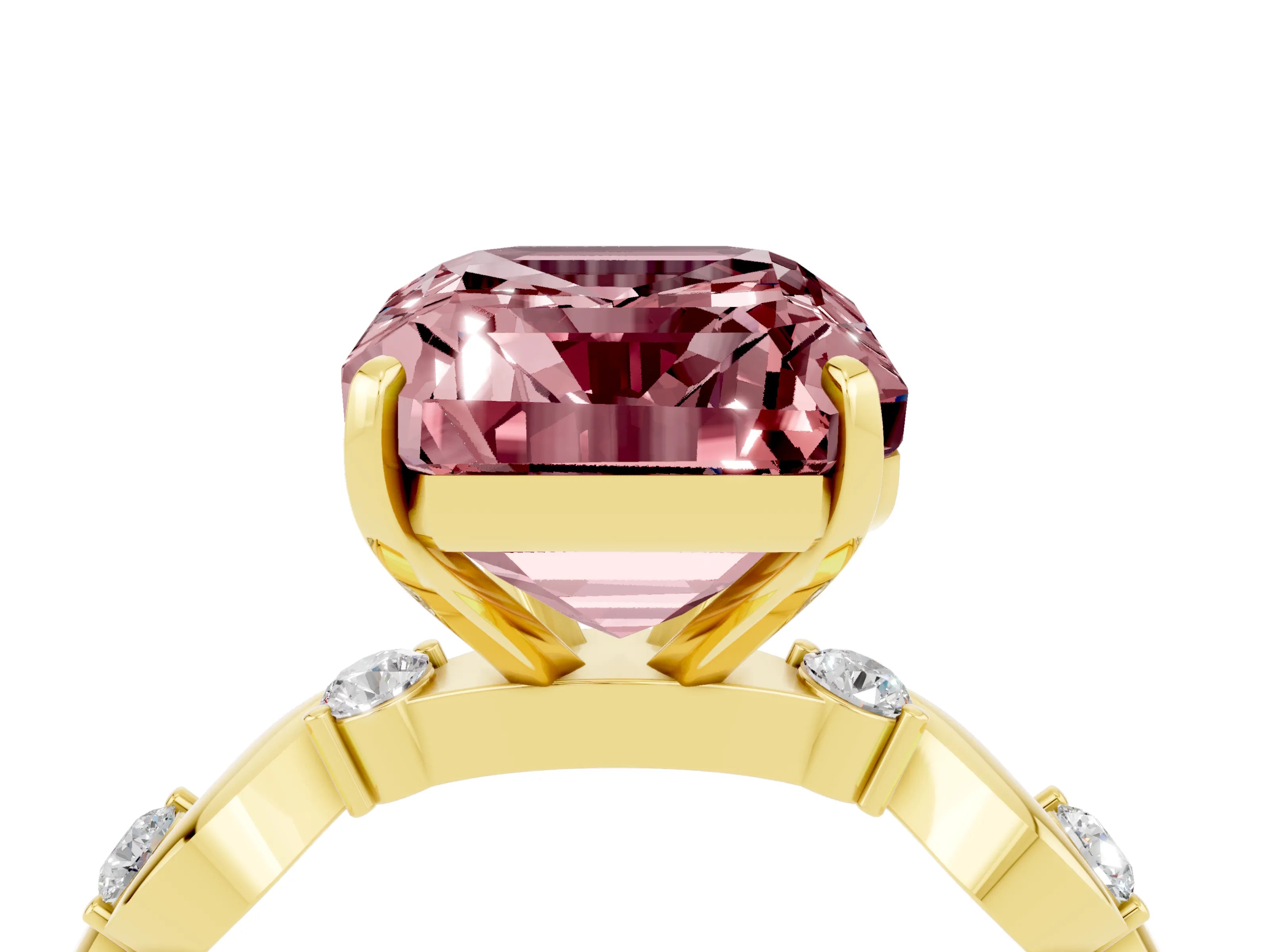 Yellow gold Emerald Cut Morganite Solitaire Twisted Band with Round  Accents and Prong Setting_16