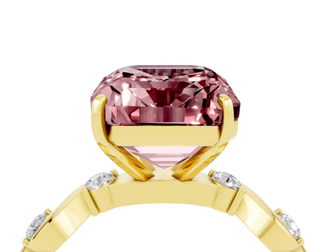 Yellow gold Emerald Cut Morganite Solitaire Twisted Band with Round  Accents and Prong Setting_16