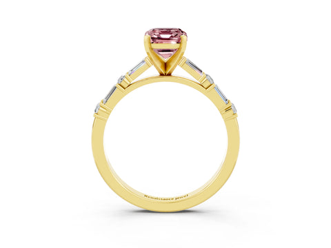 Yellow gold Emerald Cut Morganite Solitaire with Side Baguettes and Channel Set Band_3