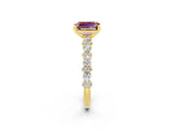 Yellow gold Emerald Cut Morganite Solitaire with Side Stones, Pave Band, Four-Prong Setting_50