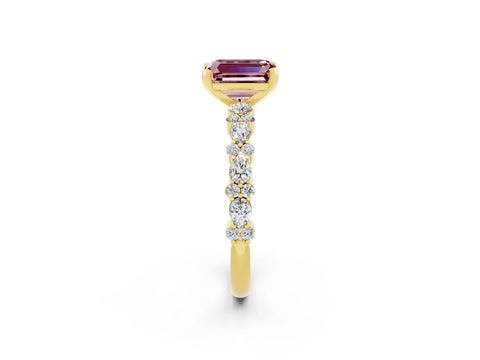 Yellow gold Emerald Cut Morganite Solitaire with Side Stones, Pave Band, Four-Prong Setting_50