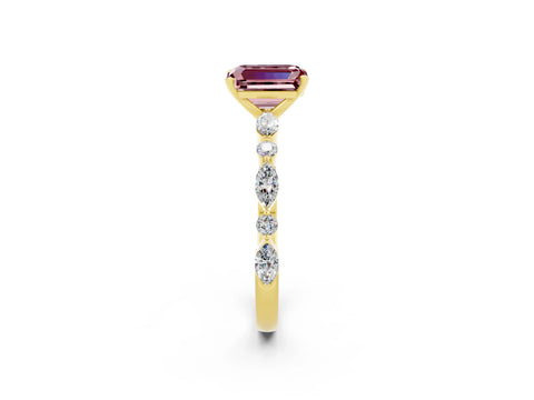 Yellow gold Emerald Cut Morganite Solitaire with Side Stones on a Pavé Band and Four-Prong Setting_2