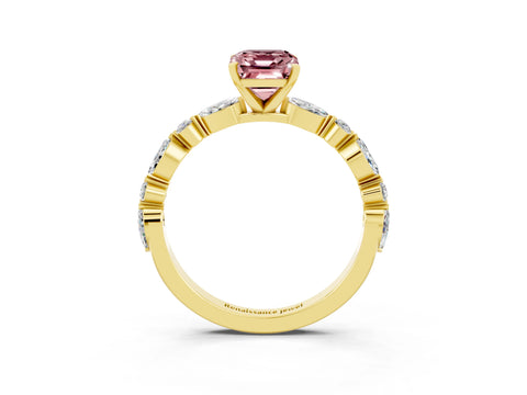 Yellow gold Emerald Cut Morganite Solitaire with Side Stones on a Pavé Band and Four-Prong Setting_3