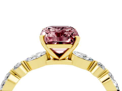 Yellow gold Emerald Cut Morganite Solitaire with Side Stones on a Pavé Band and Four-Prong Setting_4