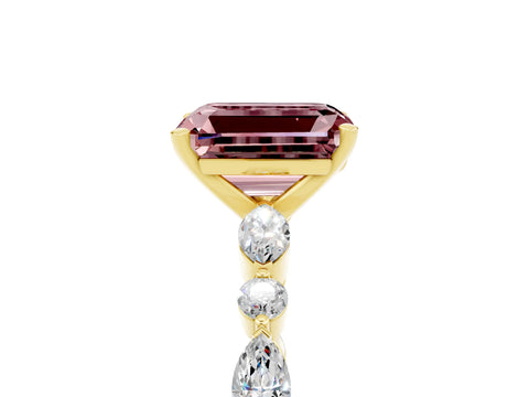 Yellow gold Emerald Cut Morganite Solitaire with Side Stones on a Pavé Band and Four-Prong Setting_5