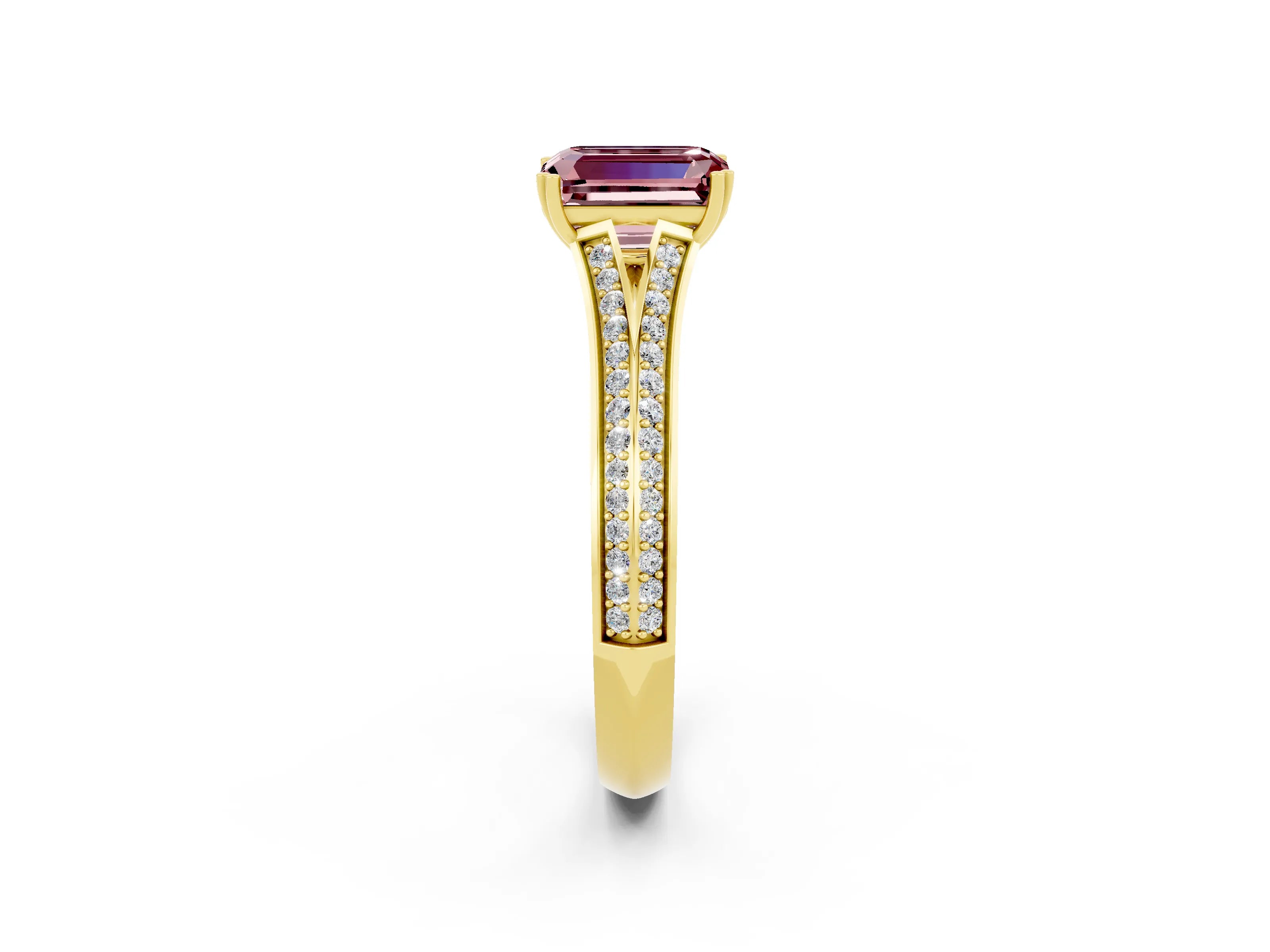 Yellow gold Emerald Cut Morganite Split Shank Engagement Ring with Pavé Band_2