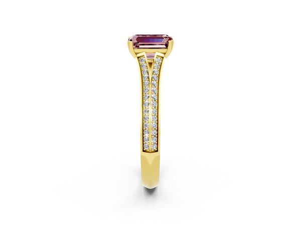 Yellow gold Emerald Cut Morganite Split Shank Engagement Ring with Pavé Band