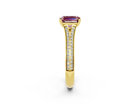 Yellow gold Emerald Cut Morganite Split Shank Engagement Ring with Pavé Band_2