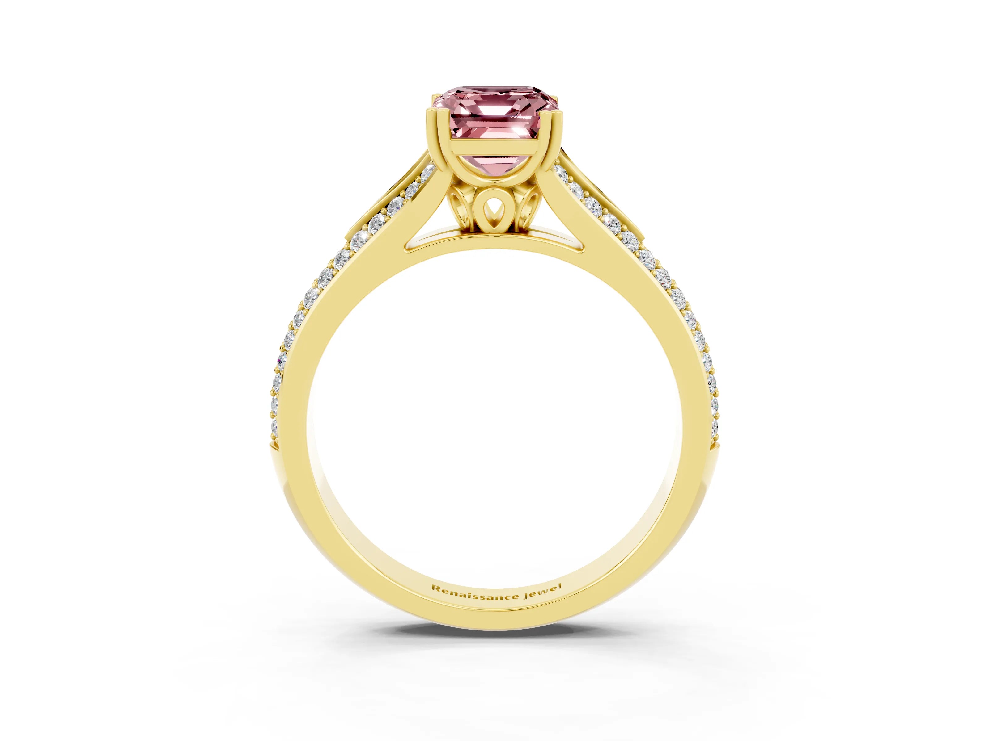 Yellow gold Emerald Cut Morganite Split Shank Engagement Ring with Pavé Band_3