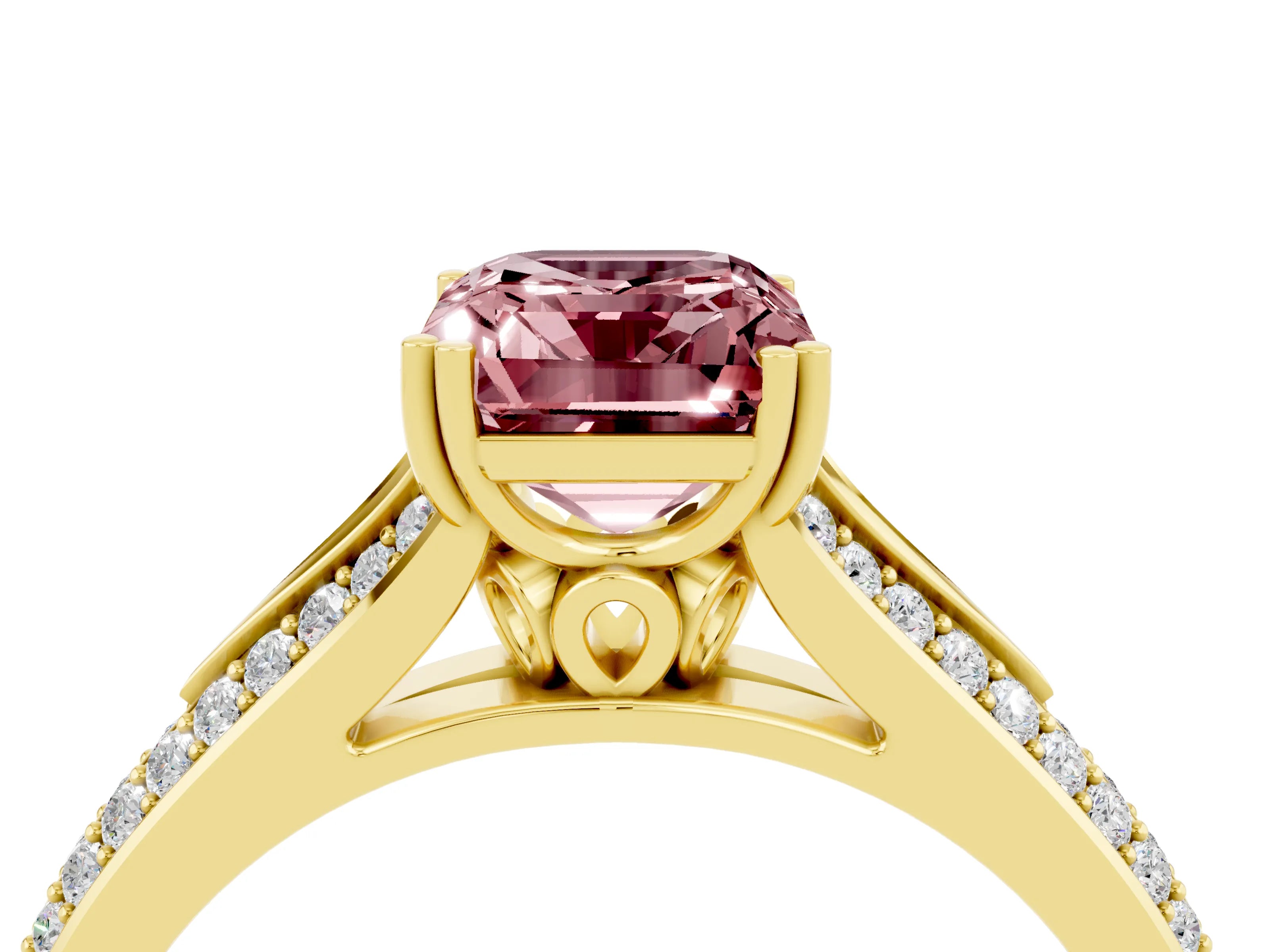 Yellow gold Emerald Cut Morganite Split Shank Engagement Ring with Pavé Band_4