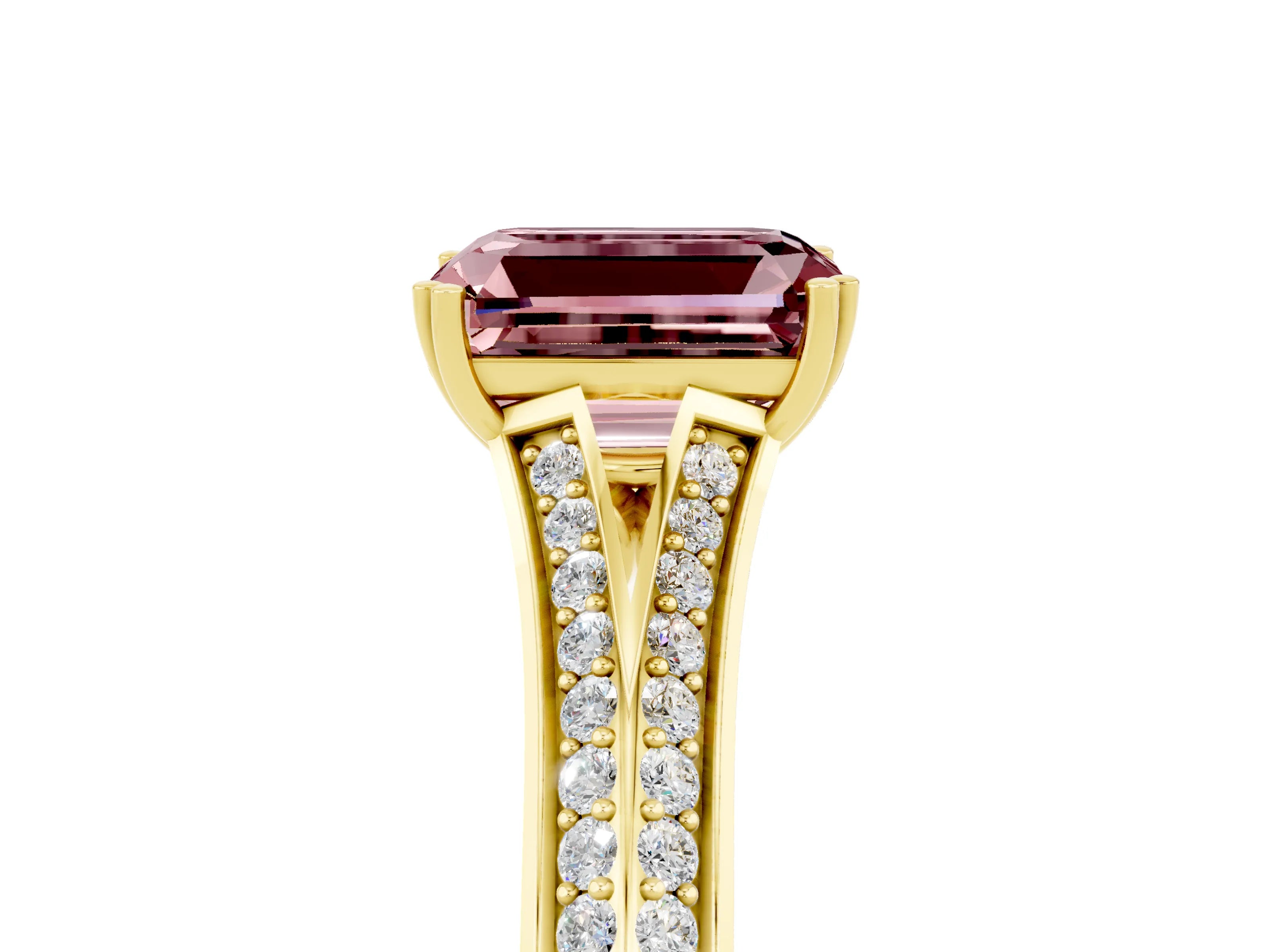 Yellow gold Emerald Cut Morganite Split Shank Engagement Ring with Pavé Band_5