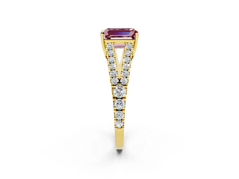 Yellow gold Emerald Cut Morganite Split Shank Pavé Engagement Ring with Four-Prong Setting_14