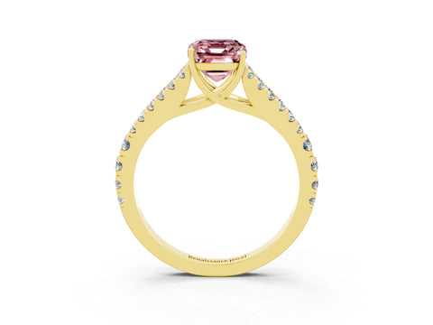 Yellow gold Emerald Cut Morganite Split Shank Pavé Engagement Ring with Four-Prong Setting_15