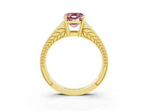 Yellow gold Emerald Cut Morganite Split Shank Ring with Pavé Band and Four-Prong Setting_3