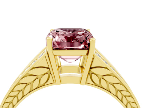 Yellow gold Emerald Cut Morganite Split Shank Ring with Pavé Band and Four-Prong Setting_4