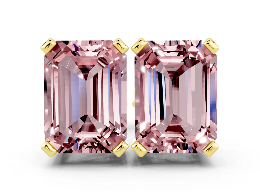 10K Yellow Gold 0.91 Carat Emerald Morganite Stud Earrings