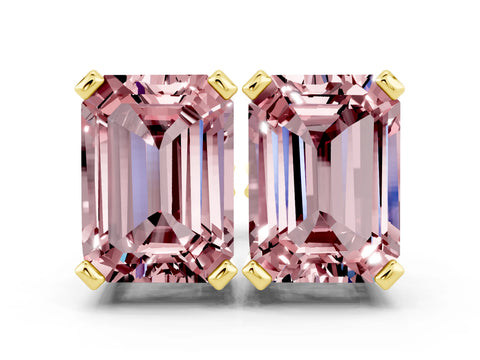 Yellow gold Emerald Cut Morganite Stud Earrings_24
