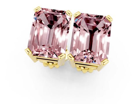 Yellow gold Emerald Cut Morganite Stud Earrings_25