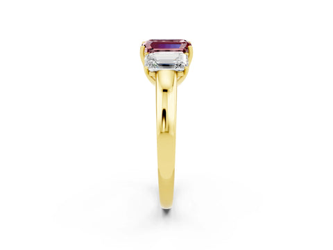 Yellow gold Emerald Cut Morganite Three-Stone Ring with Four-Prong Setting and Classic Band_2