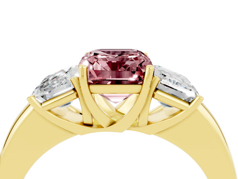 Yellow gold Emerald Cut Morganite Three-Stone Ring with Four-Prong Setting and Classic Band_4