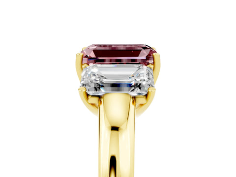 Yellow gold Emerald Cut Morganite Three-Stone Ring with Four-Prong Setting and Classic Band_5