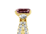 Yellow gold Emerald Cut Morganite Three-Stone Ring with Pavé Split Shank and Four-Prong Setting_5