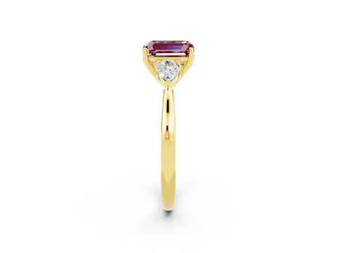 Yellow gold Emerald Cut Morganite Three-Stone Ring with Pear Side Stones and Four-Prong Setting_14
