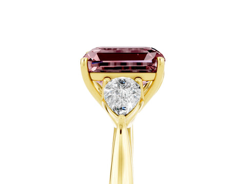 Yellow gold Emerald Cut Morganite Three-Stone Ring with Pear Side Stones and Four-Prong Setting_17