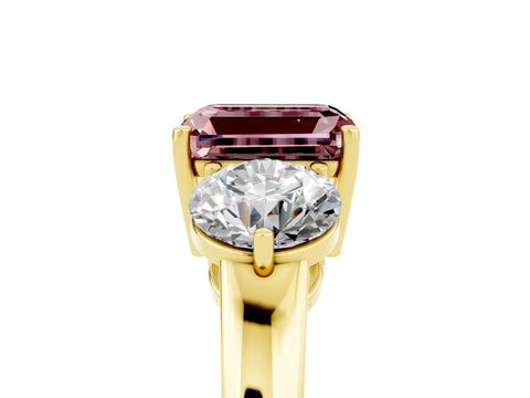 Yellow gold Emerald Cut Morganite Three-Stone Ring with Prong Setting and Classic Band_5