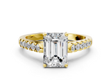 Yellow gold Emerald Cut Pavé Band Solitaire Ring with Four-Prong Setting_159