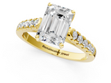 Yellow gold Emerald Cut Pavé Band Solitaire Ring with Four-Prong Setting_160
