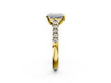 Yellow gold Emerald Cut Pavé Band Solitaire Ring with Four-Prong Setting_161