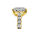 Yellow gold Emerald Cut Pavé Band Solitaire Ring with Four-Prong Setting_164