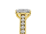 Yellow gold Emerald Cut Pave Band Milgrain Solitaire Ring_11