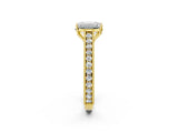 Yellow gold Emerald Cut Pave Band Milgrain Solitaire Ring_8