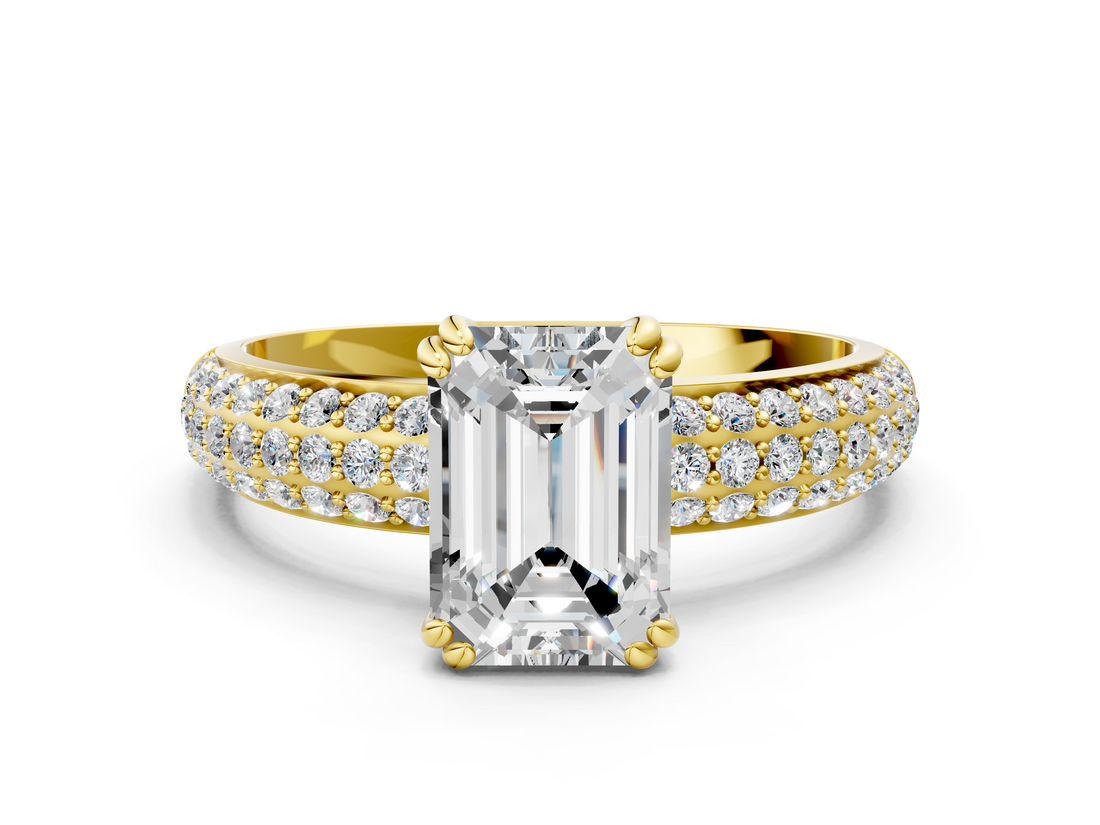 Yellow gold Emerald Cut Pave Diamond Engagement Ring with Channel Set Band and Four-Prong Setting_20
